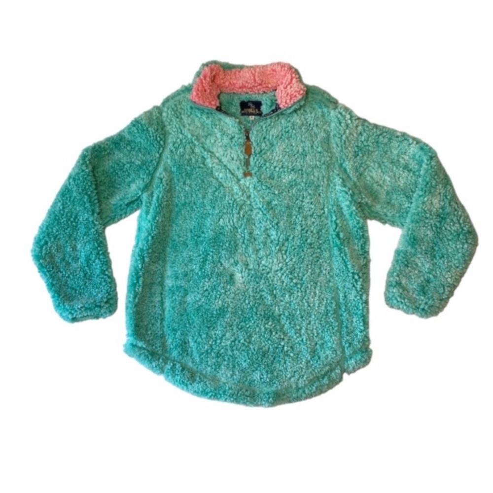 Simple Southern Sea Glass Teal & Pink Oversized Pullover Sherpa Small